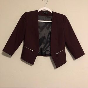 Express Burgundy Maroon Cropped Blazer (0 petite)